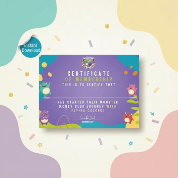 Monster Money Club Membership Certificate (Printable)