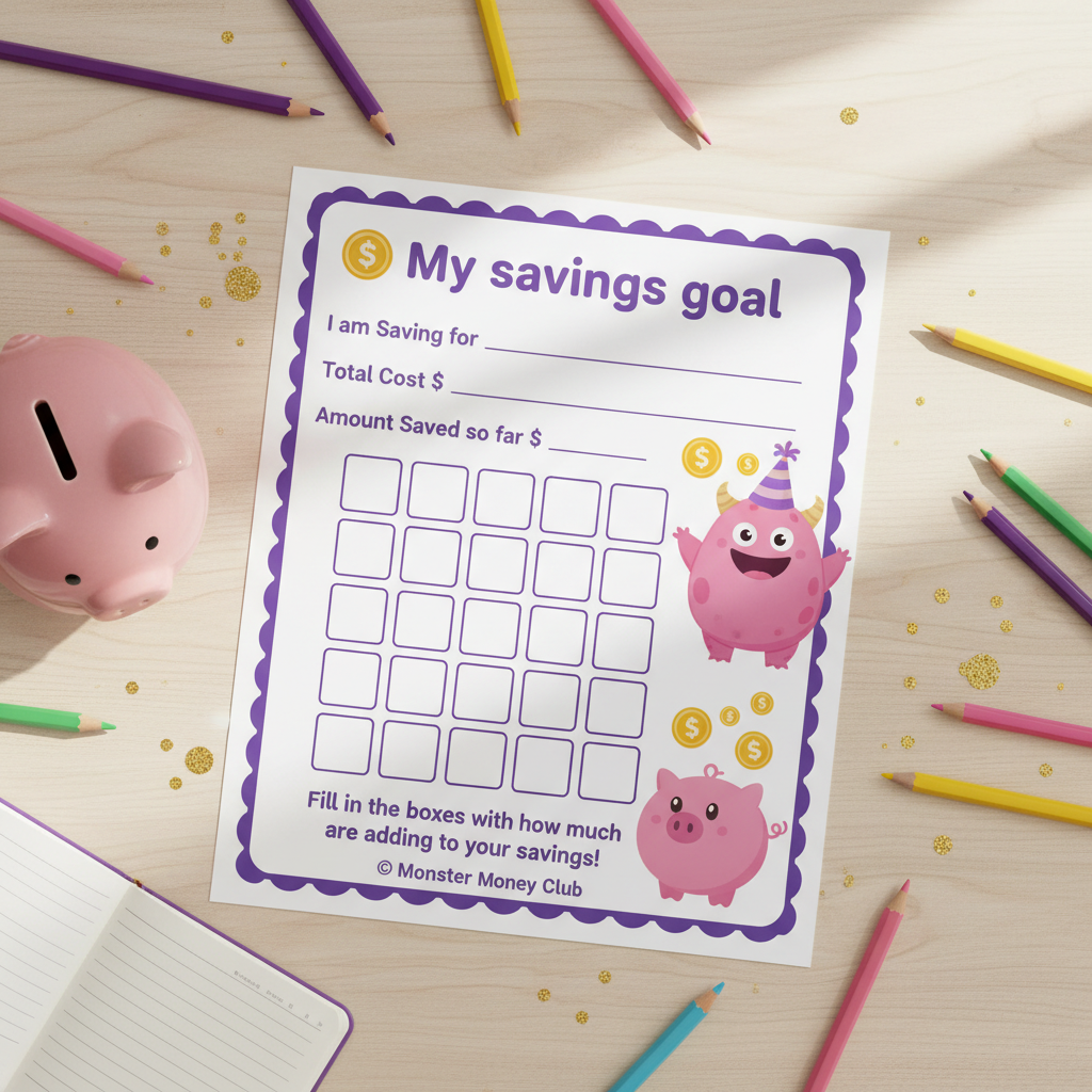 Monster Money Club Savings Goal Tracker – Teach Kids to Save for Their Dreams