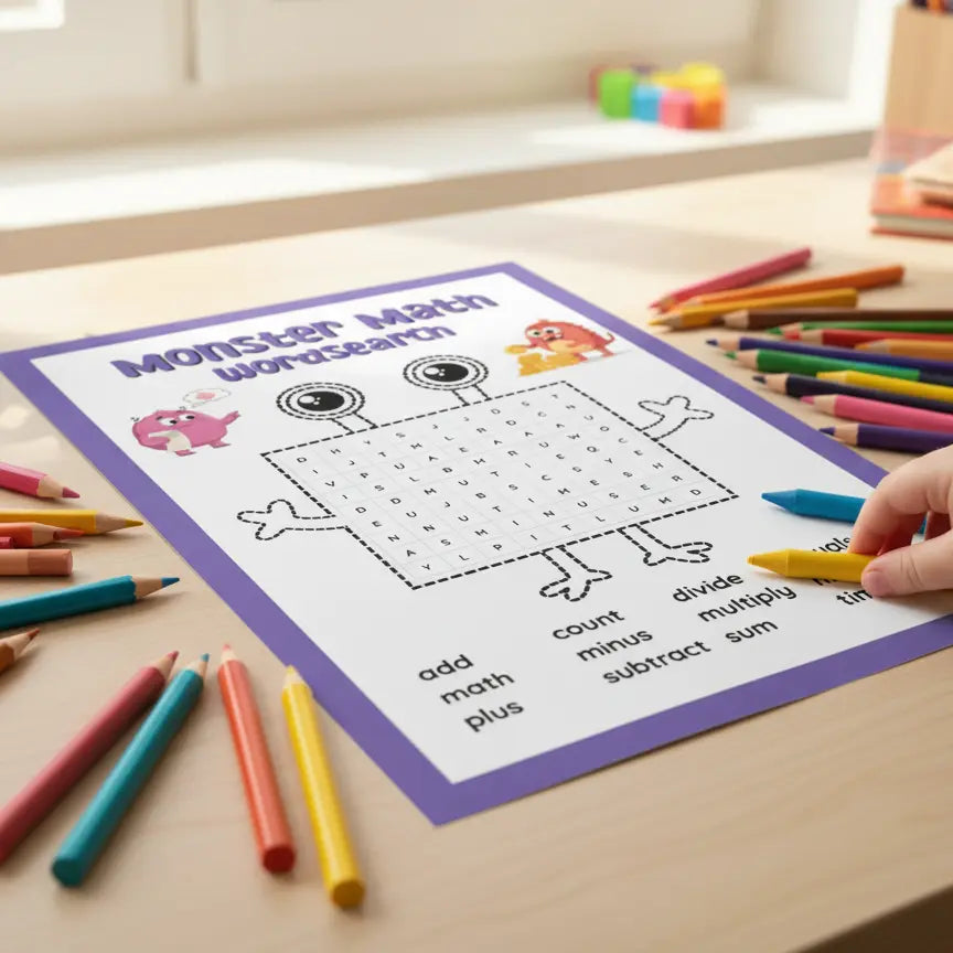 Monster Money Club Monster Math Wordsearch – Fun Math Vocabulary Practice Monster Money Club